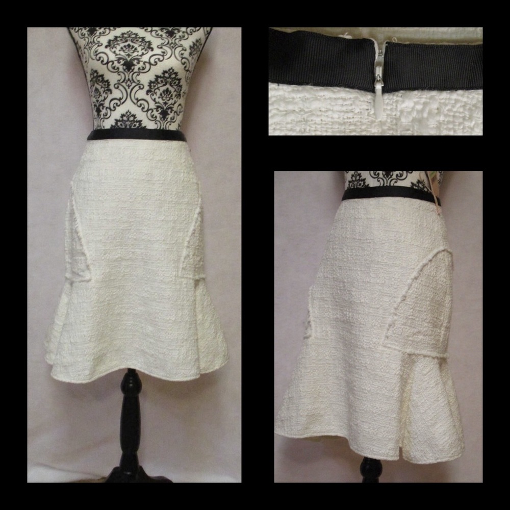 NANETTE LEPORE White Boucle Knit Flounced Skirt - Picture 4 of 6